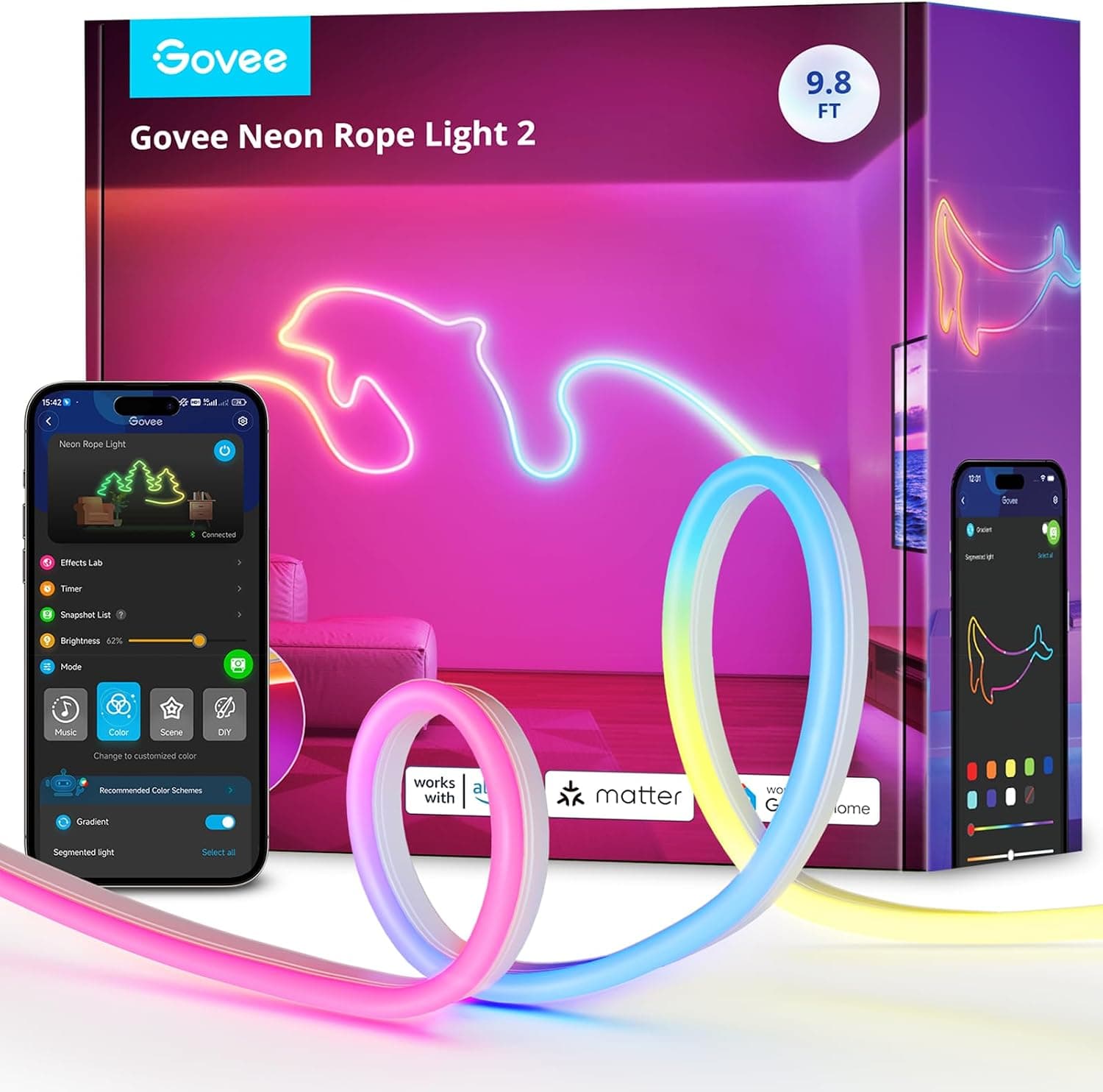 Govee RGBIC Neon Rope Lights 9.8ft, Matter/Alexa/Google